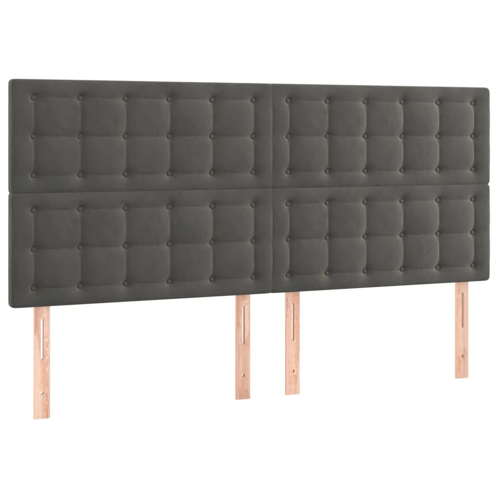 sengegavl med LED-lys 180x5x118/128 cm fløjl mørkegrå