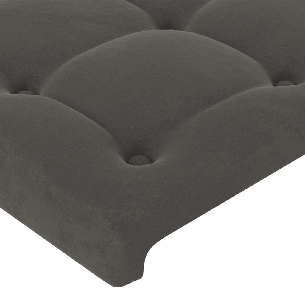 sengegavl med LED-lys 180x5x118/128 cm fløjl mørkegrå