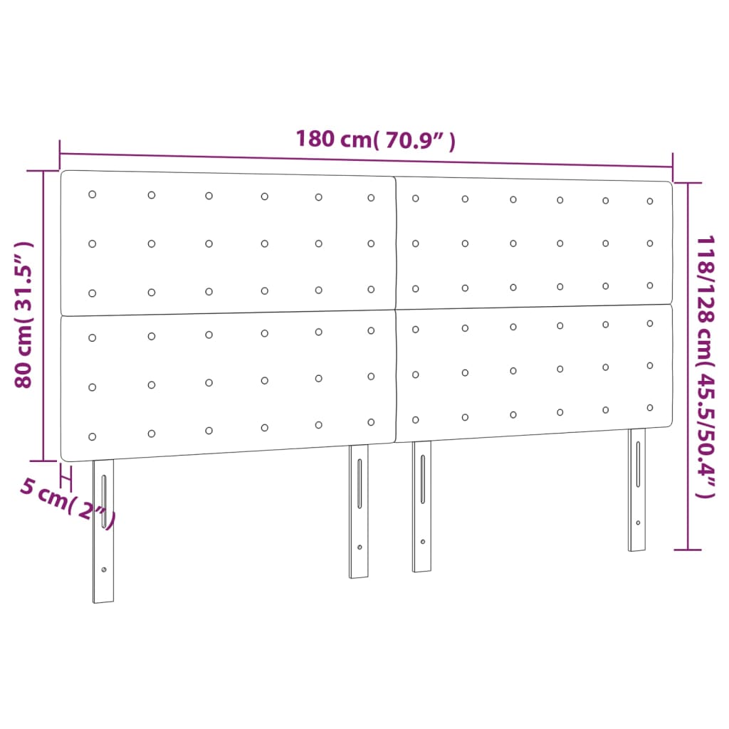 sengegavl med LED-lys 180x5x118/128 cm fløjl sort