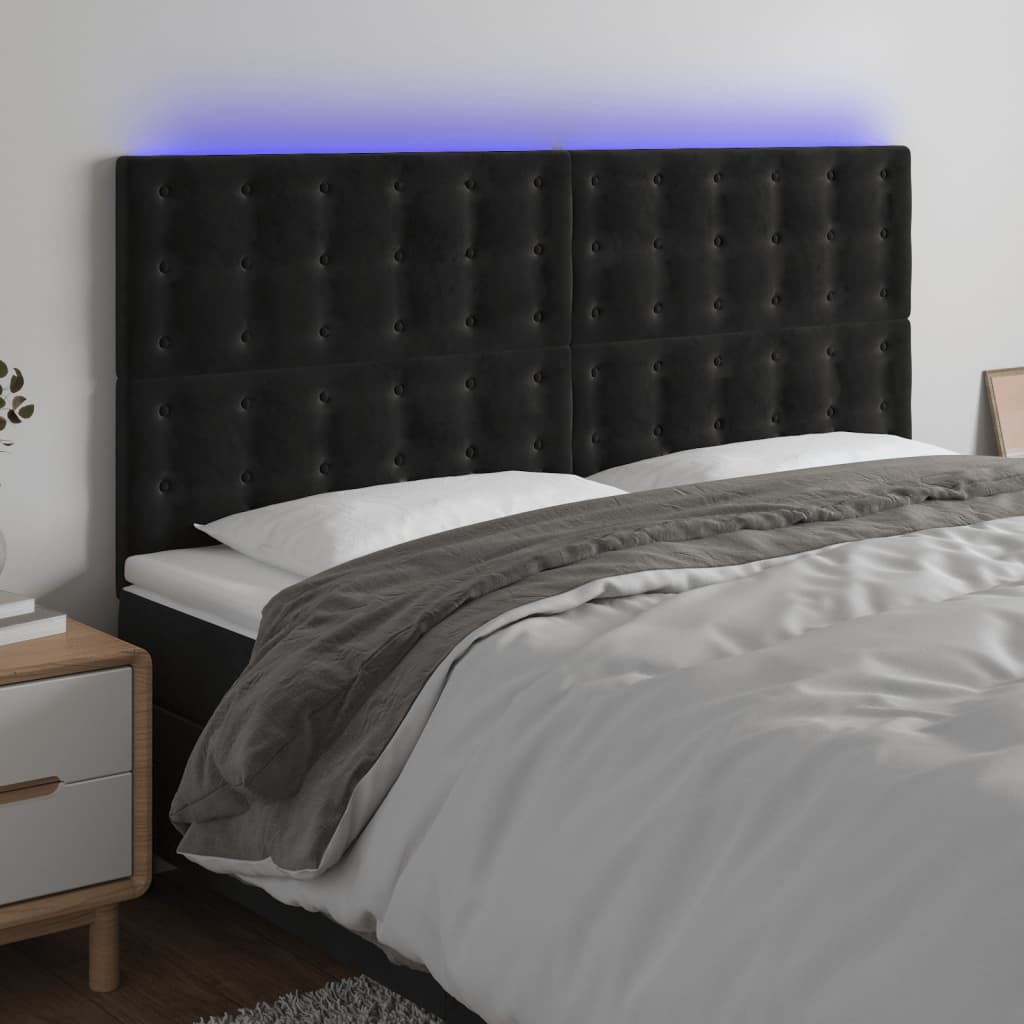 sengegavl med LED-lys 180x5x118/128 cm fløjl sort