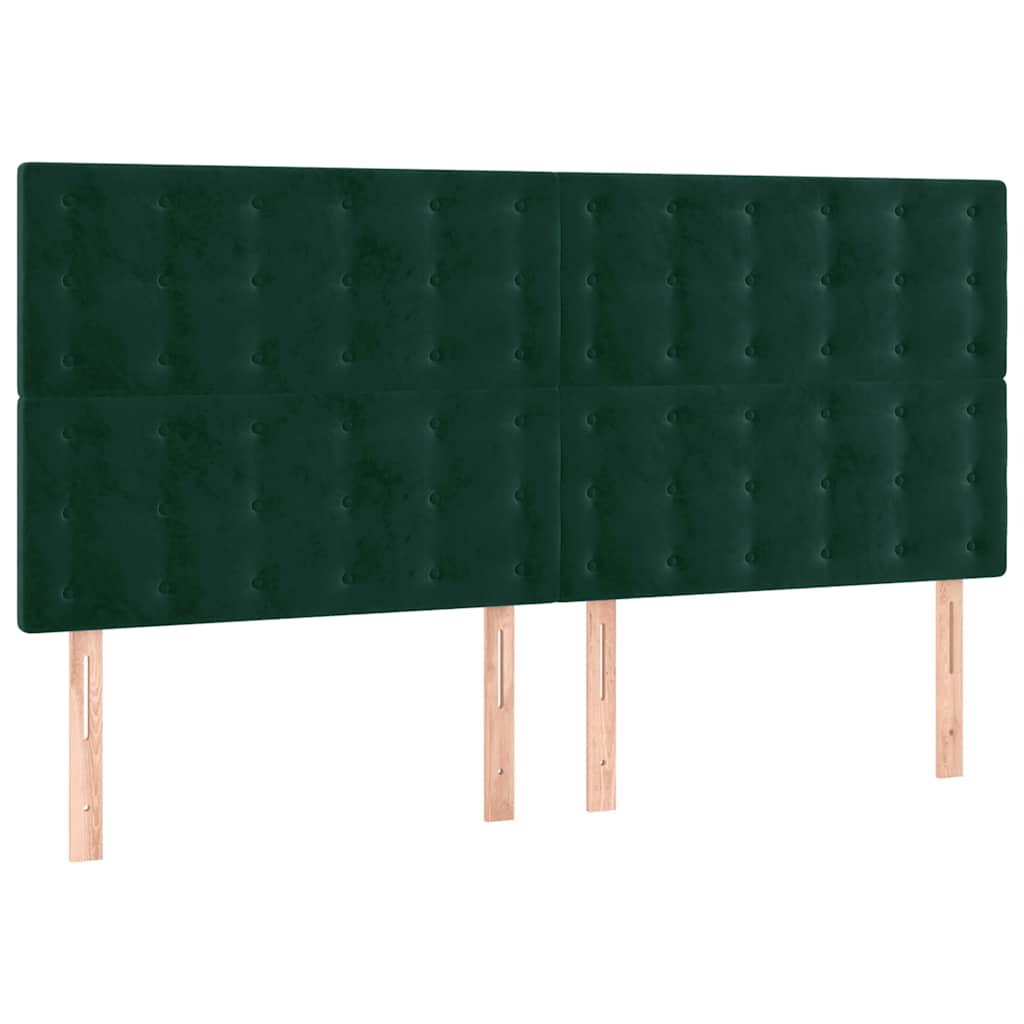 sengegavl med LED-lys 180x5x118/128 cm fløjl mørkegrøn