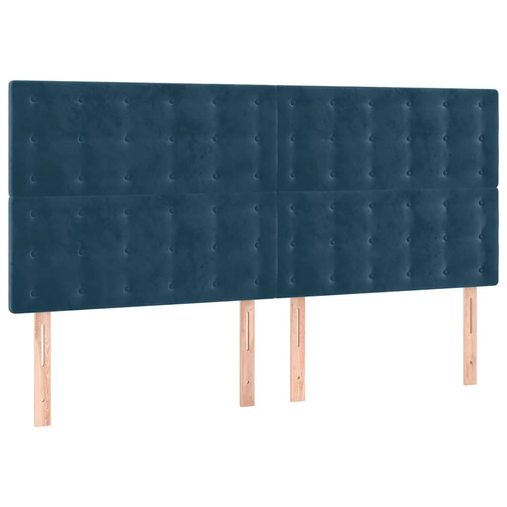 sengegavl med LED-lys 180x5x118/128 cm fløjl mørkeblå