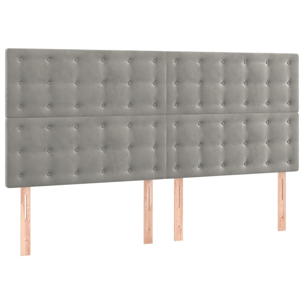 sengegavl med LED-lys 200x5x118/128 cm fløjl lysegrå