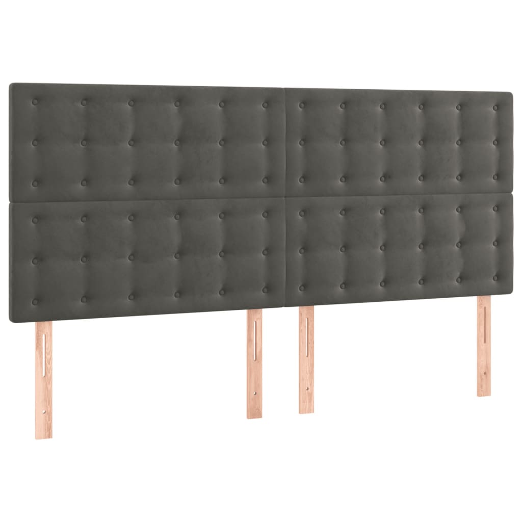 sengegavl med LED-lys 200x5x118/128 cm fløjl mørkegrå