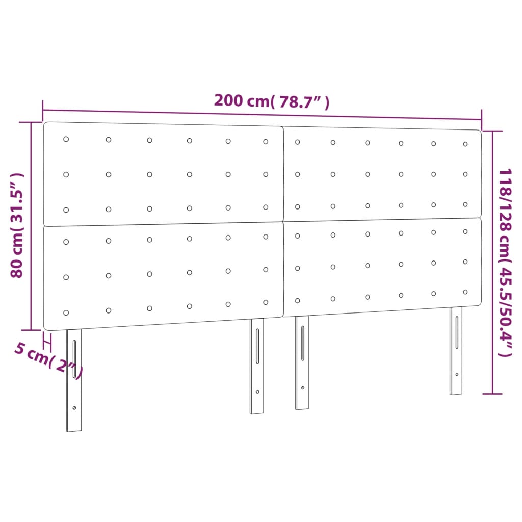 sengegavl med LED-lys 200x5x118/128 cm fløjl mørkegrå