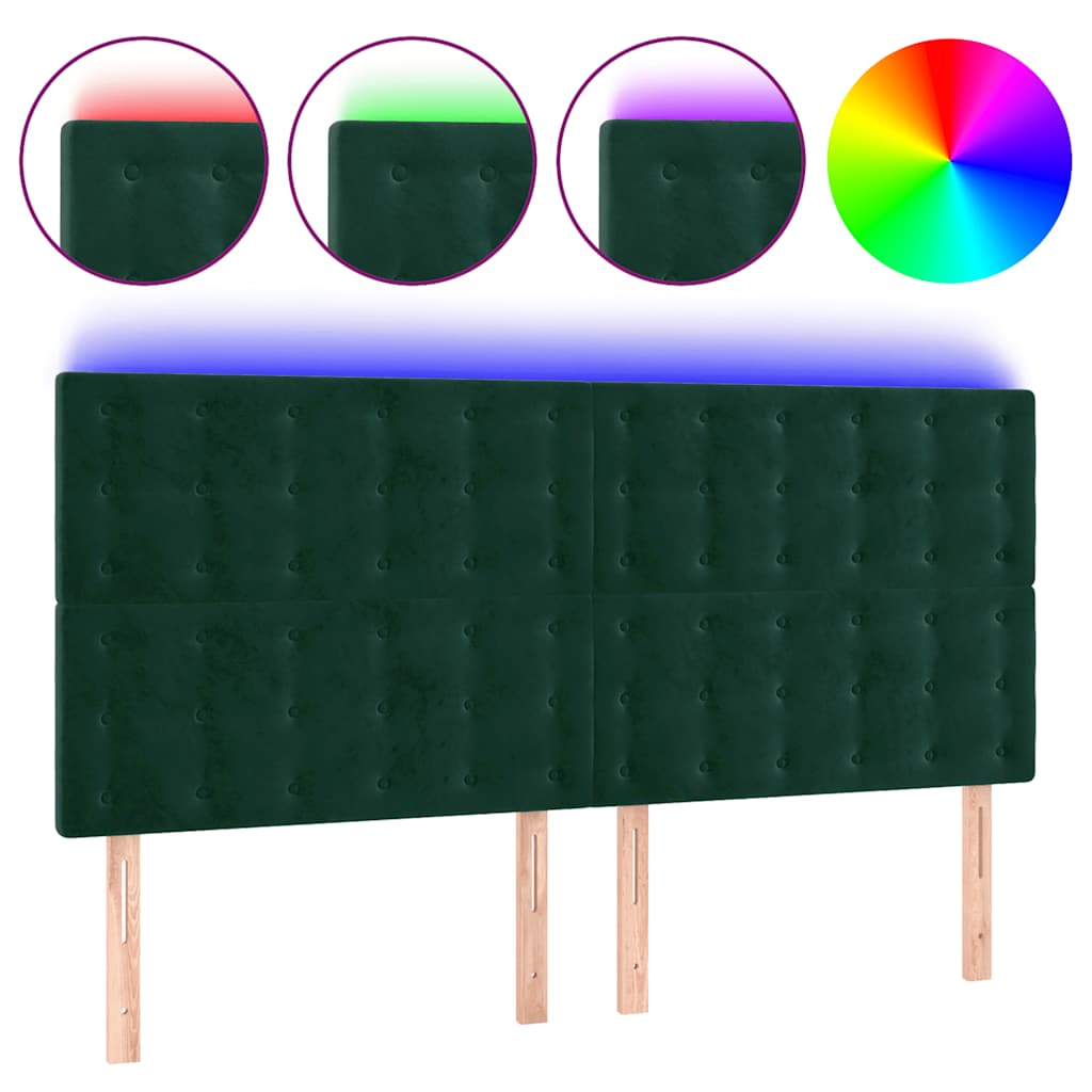 sengegavl med LED-lys 200x5x118/128 cm fløjl mørkegrøn