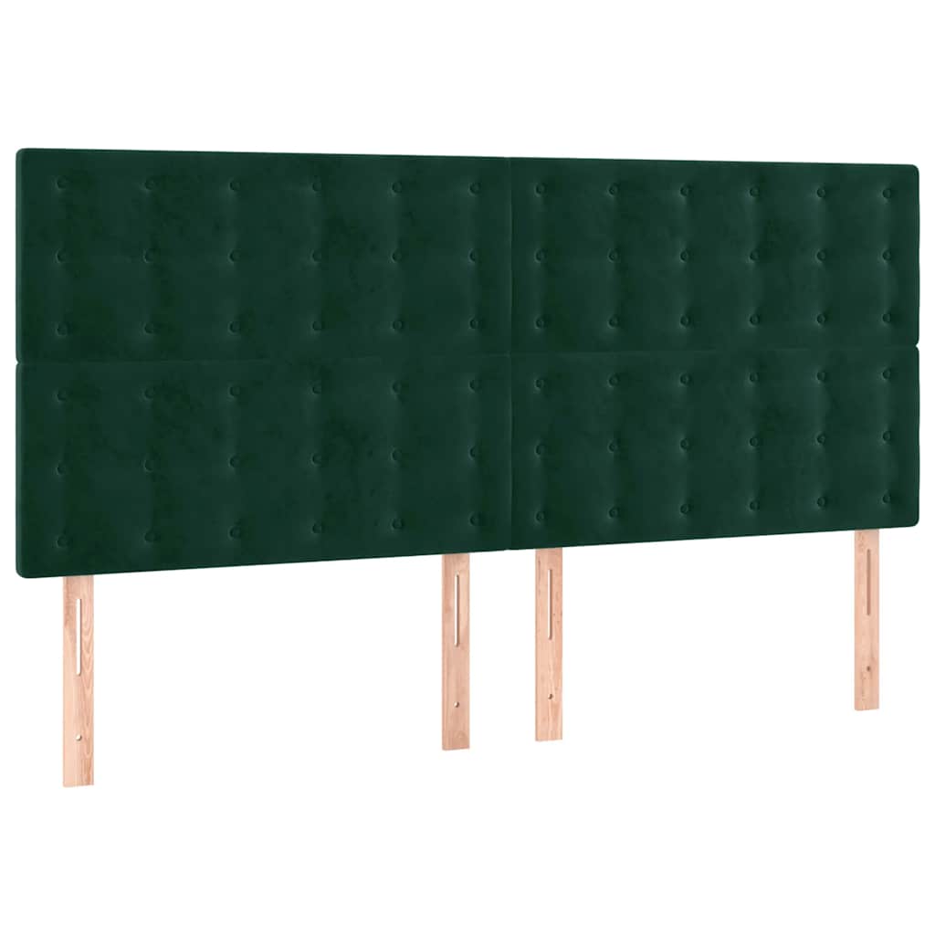 sengegavl med LED-lys 200x5x118/128 cm fløjl mørkegrøn