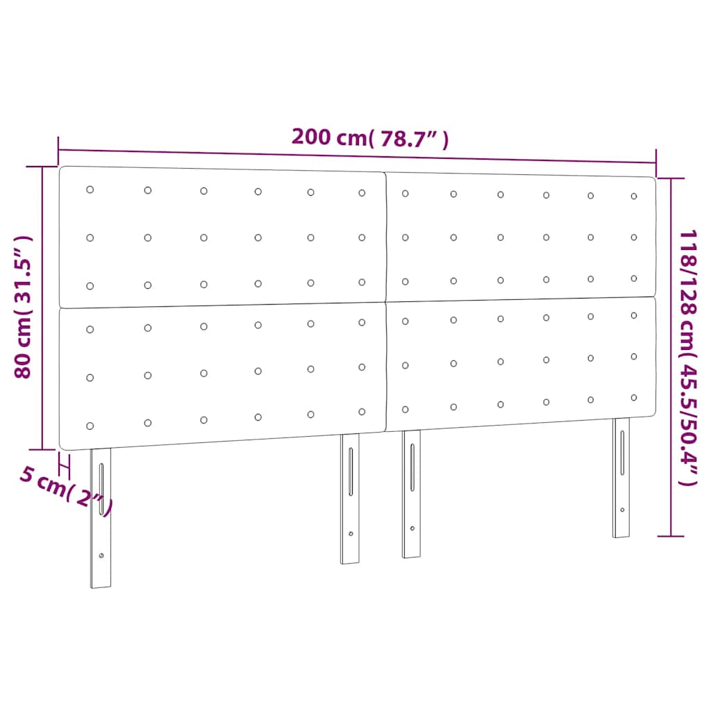 sengegavl med LED-lys 200x5x118/128 cm fløjl mørkegrøn