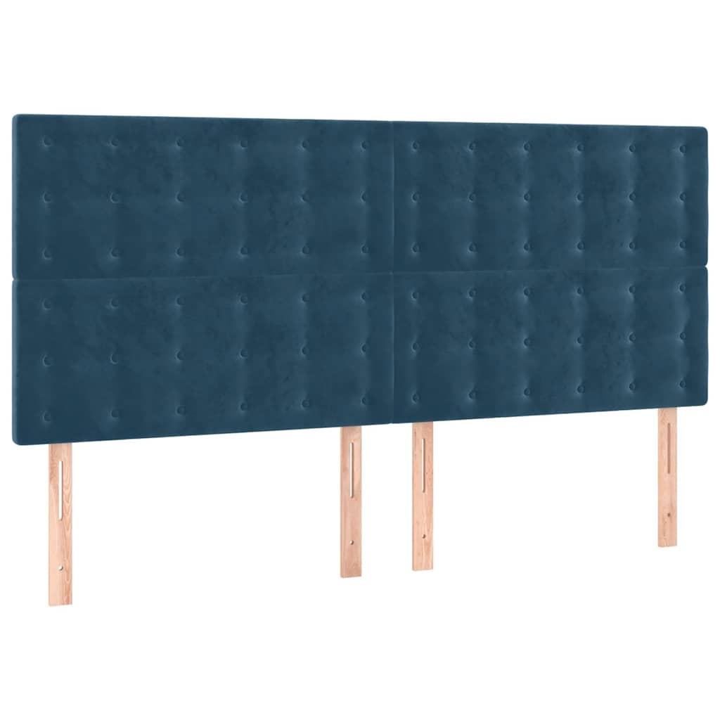 sengegavl med LED-lys 200x5x118/128 cm fløjl mørkeblå