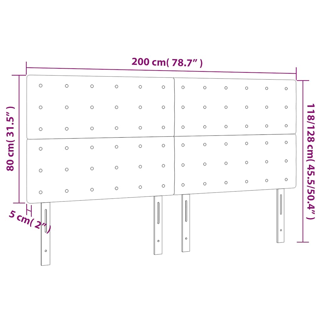 sengegavl med LED-lys 200x5x118/128 cm fløjl mørkeblå