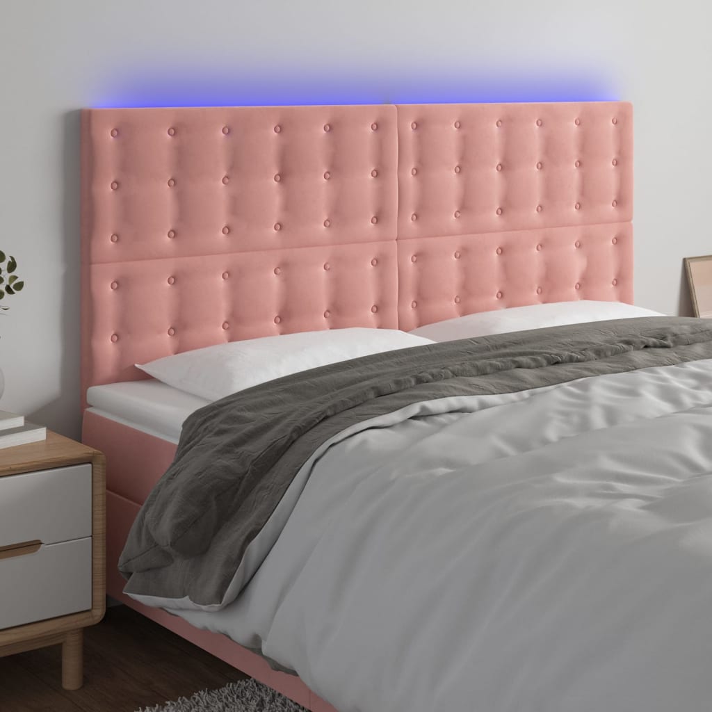 sengegavl med LED-lys 200x5x118/128 cm fløjl lyserød