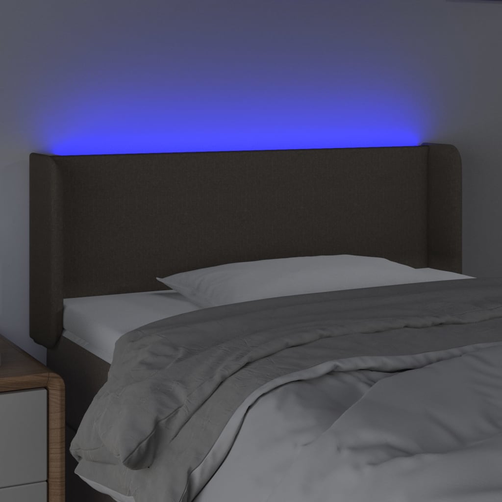 sengegavl med LED-lys 83x16x78/88 cm stof gråbrun