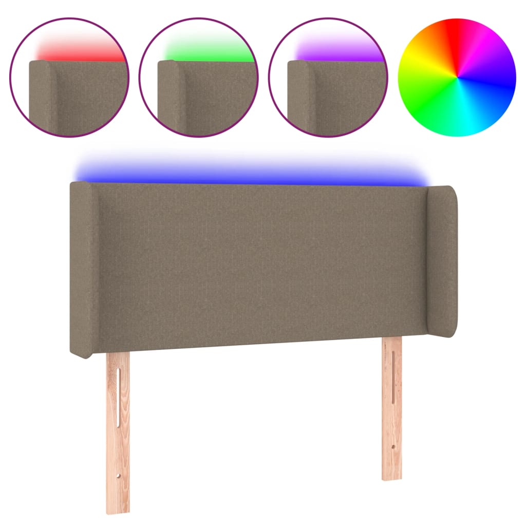 sengegavl med LED-lys 93x16x78/88 cm stof gråbrun