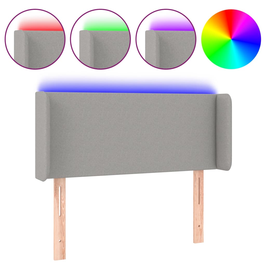 sengegavl med LED-lys 103x16x78/88 cm stof lysegrå