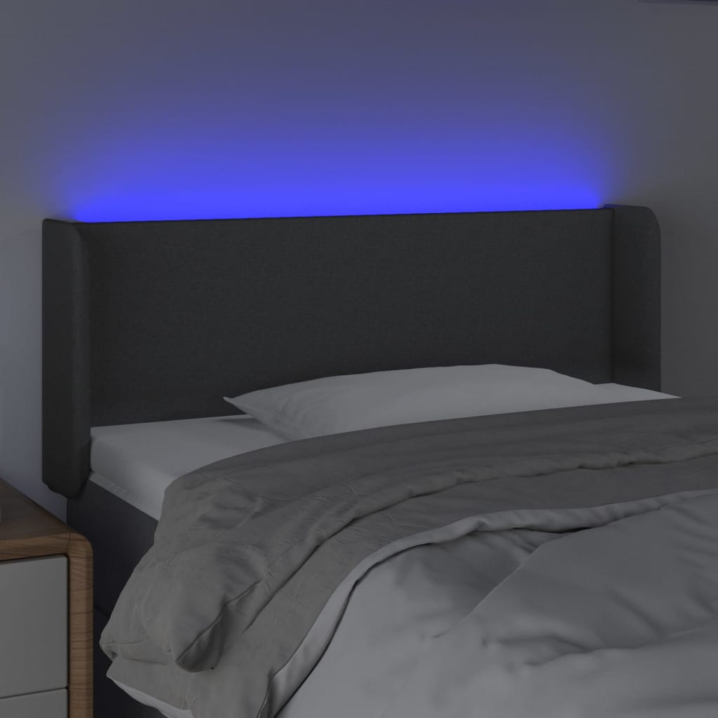 sengegavl med LED-lys 103x16x78/88 cm stof mørkegrå