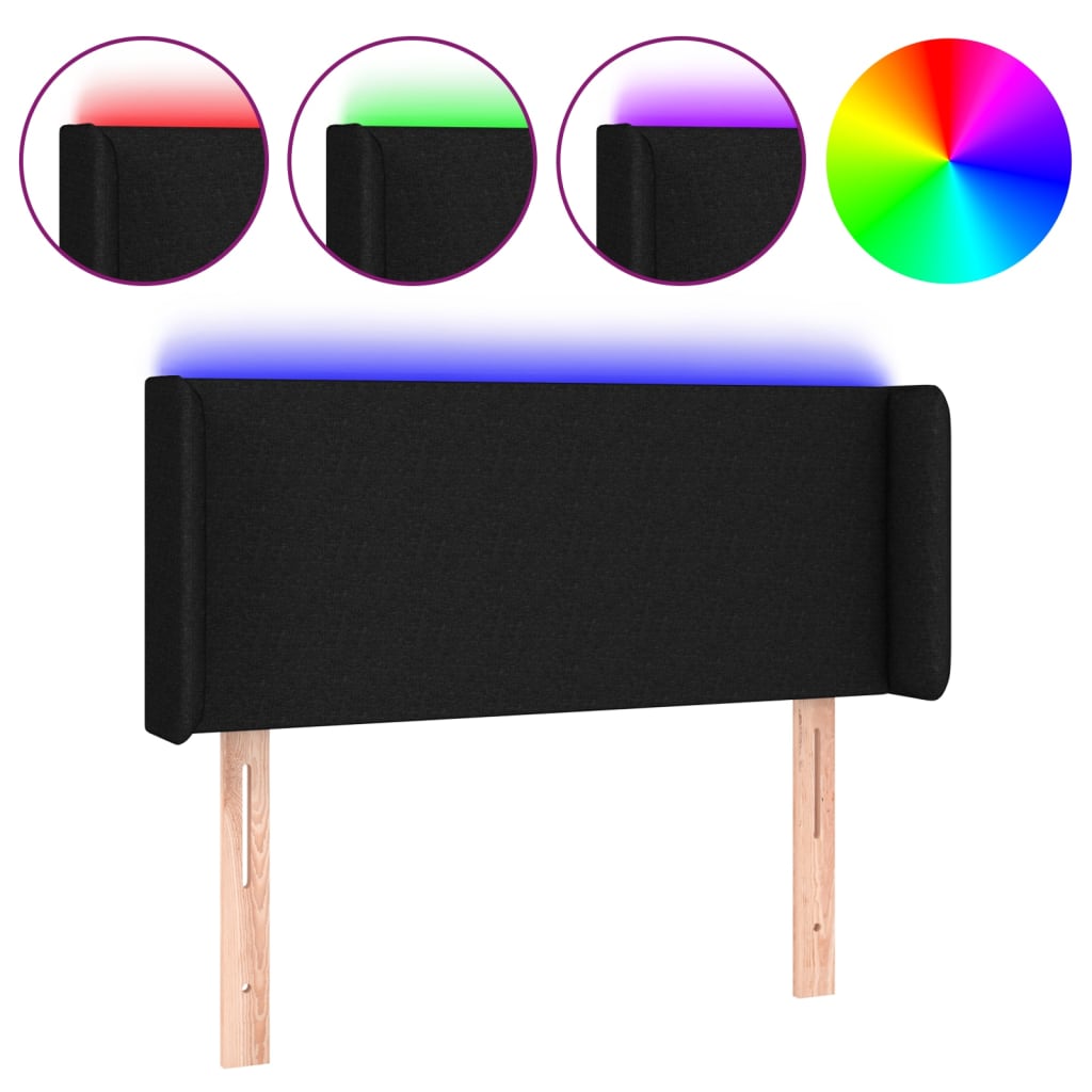 sengegavl med LED-lys 103x16x78/88 cm stof sort