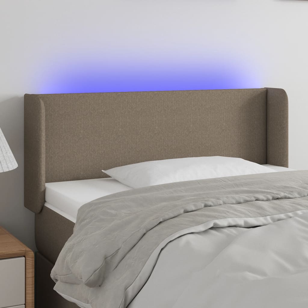 sengegavl med LED-lys 103x16x78/88 cm stof gråbrun