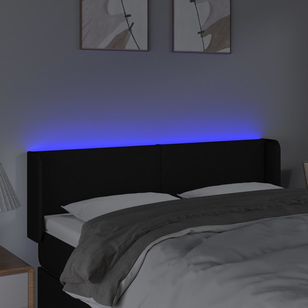 sengegavl med LED-lys 147x16x78/88 cm stof sort