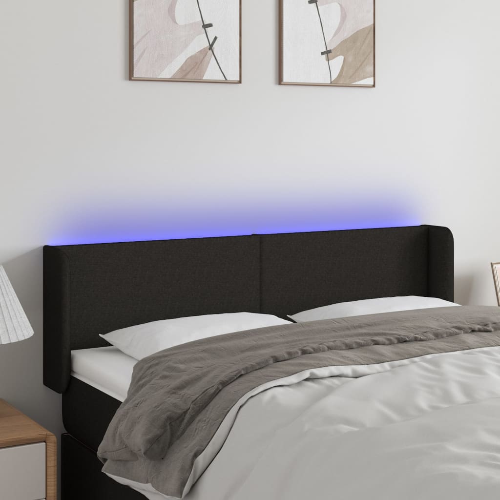 sengegavl med LED-lys 147x16x78/88 cm stof sort