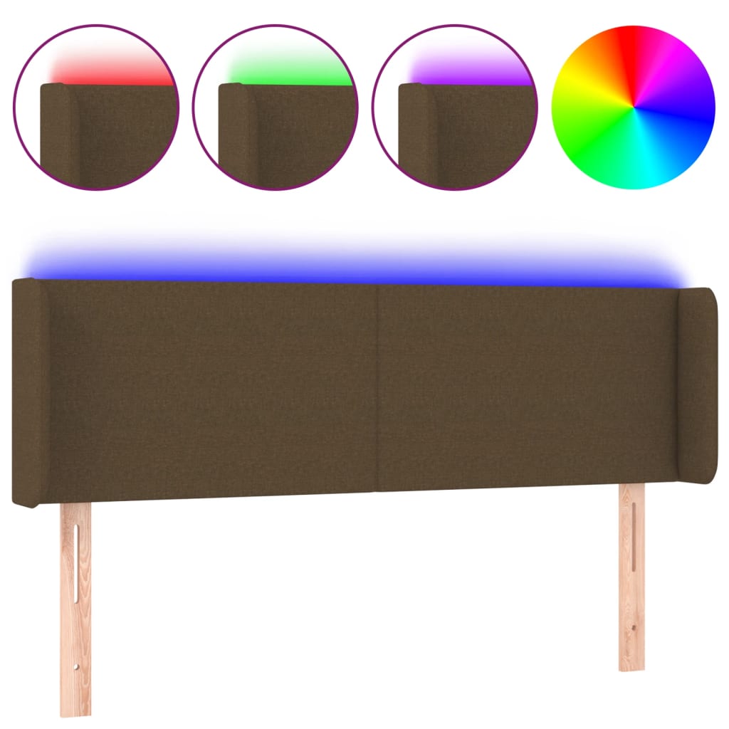 sengegavl med LED-lys 147x16x78/88 cm stof mørkebrun
