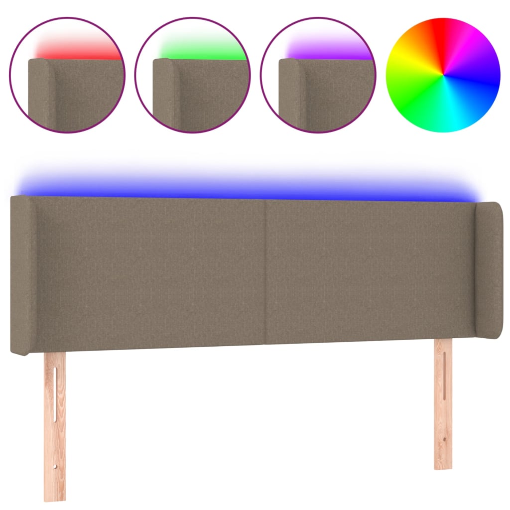sengegavl med LED-lys 147x16x78/88 cm stof gråbrun