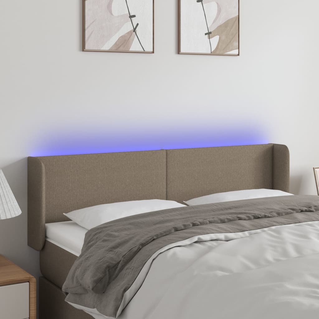sengegavl med LED-lys 147x16x78/88 cm stof gråbrun