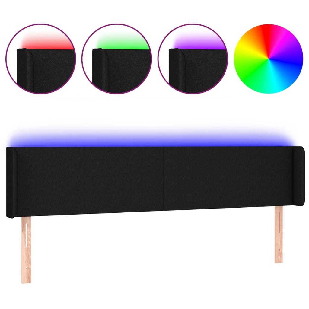 sengegavl med LED-lys 163x16x78/88 cm stof sort