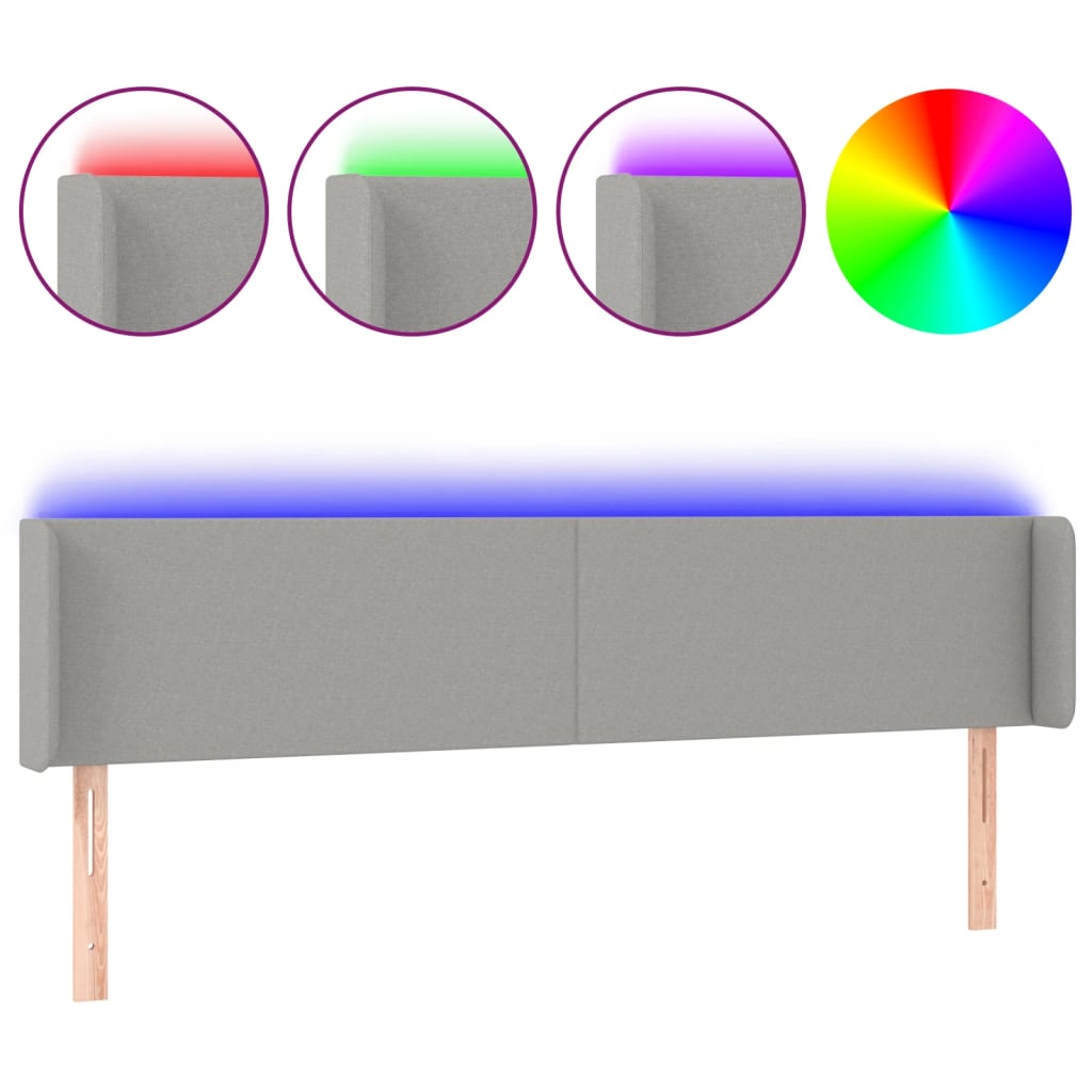 sengegavl med LED-lys 183x16x78/88 cm stof lysegrå