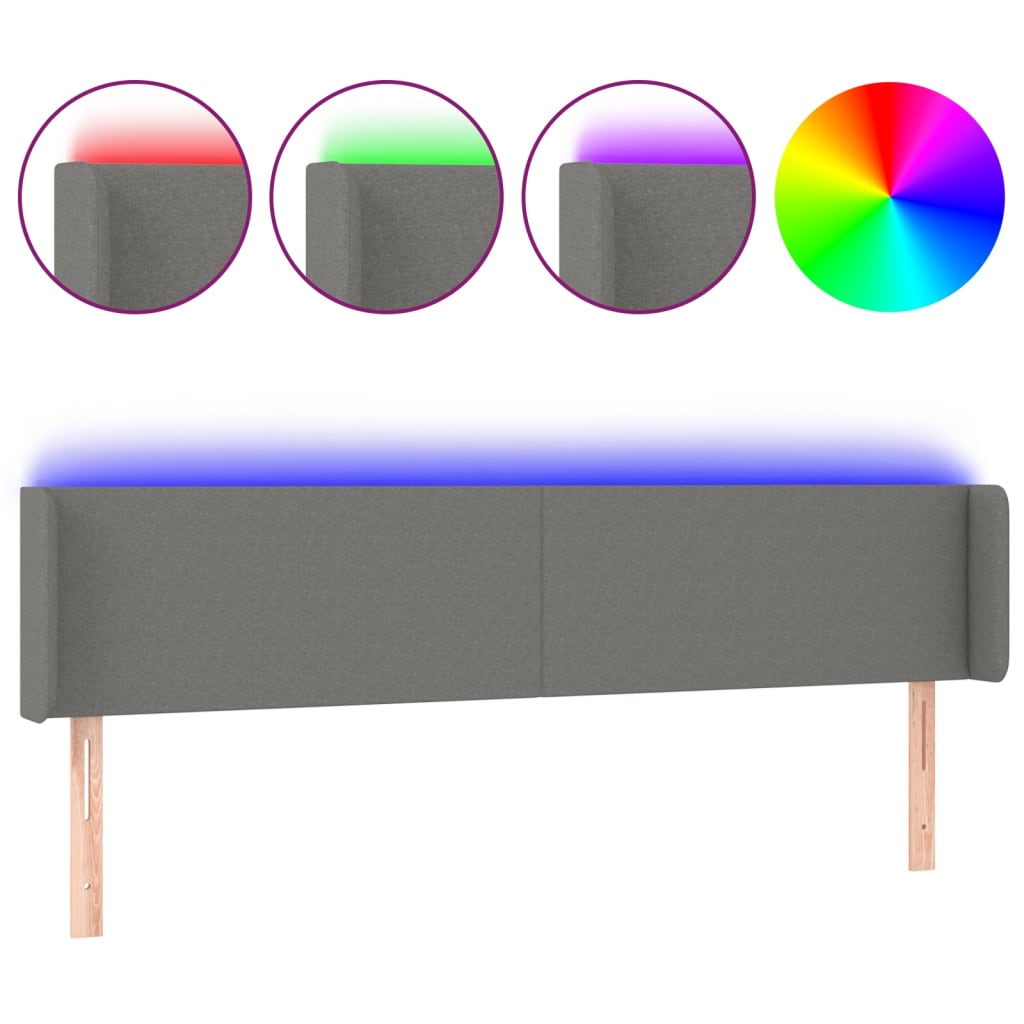sengegavl med LED-lys 183x16x78/88 cm stof mørkegrå
