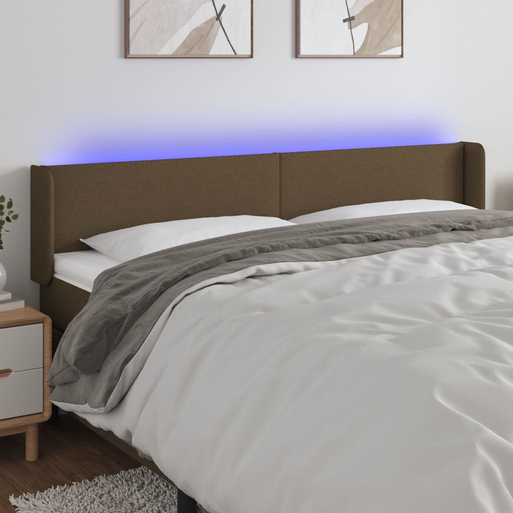 sengegavl med LED-lys 183x16x78/88 cm stof mørkebrun