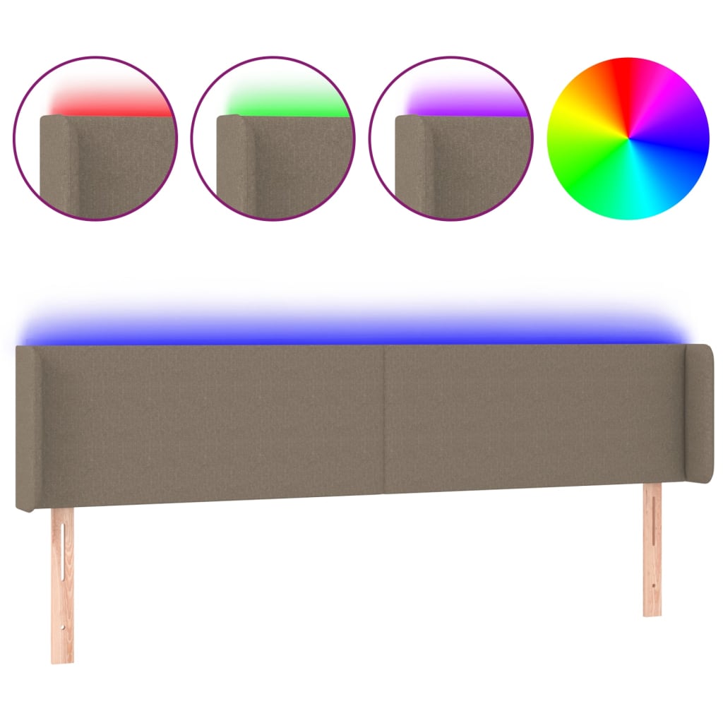 sengegavl med LED-lys 183x16x78/88 cm stof gråbrun