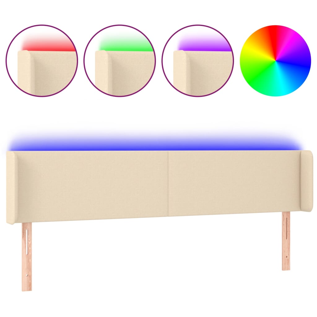 sengegavl med LED-lys 183x16x78/88 cm stof cremefarvet
