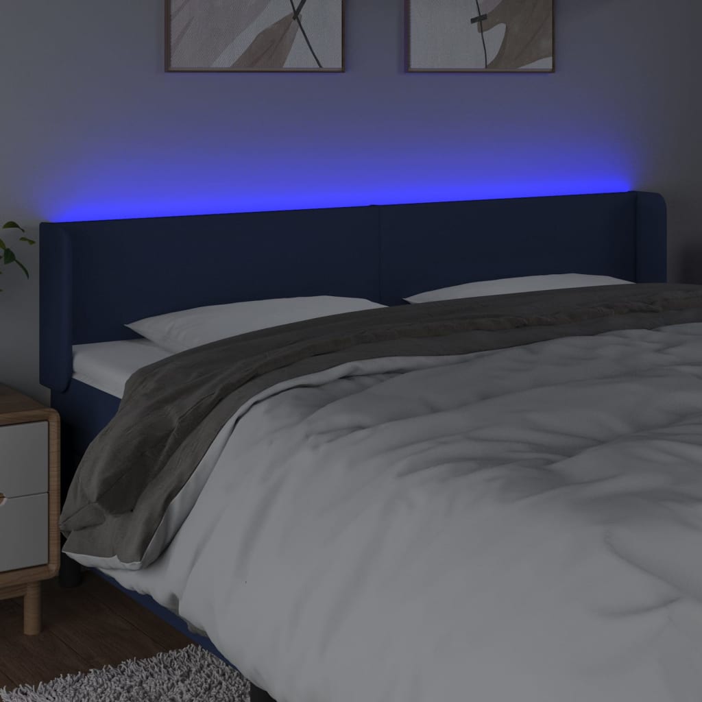 sengegavl med LED-lys 183x16x78/88 cm stof blå