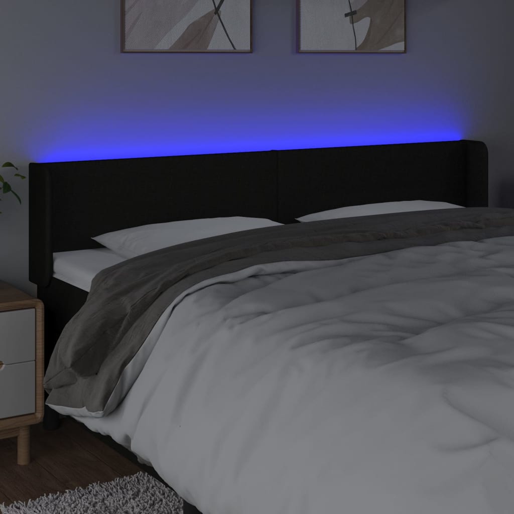 sengegavl med LED-lys 203x16x78/88 cm stof sort
