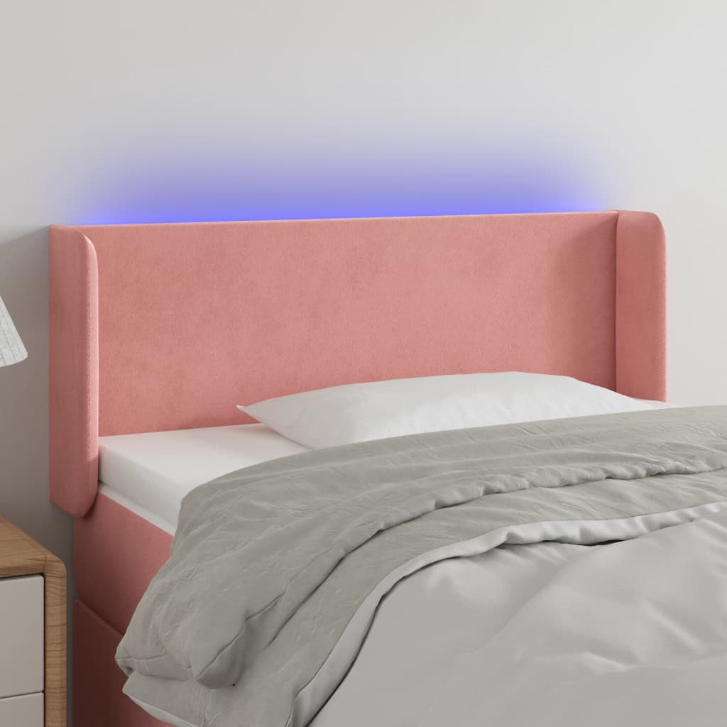 sengegavl med LED-lys 93x16x78/88 cm fløjl lyserød