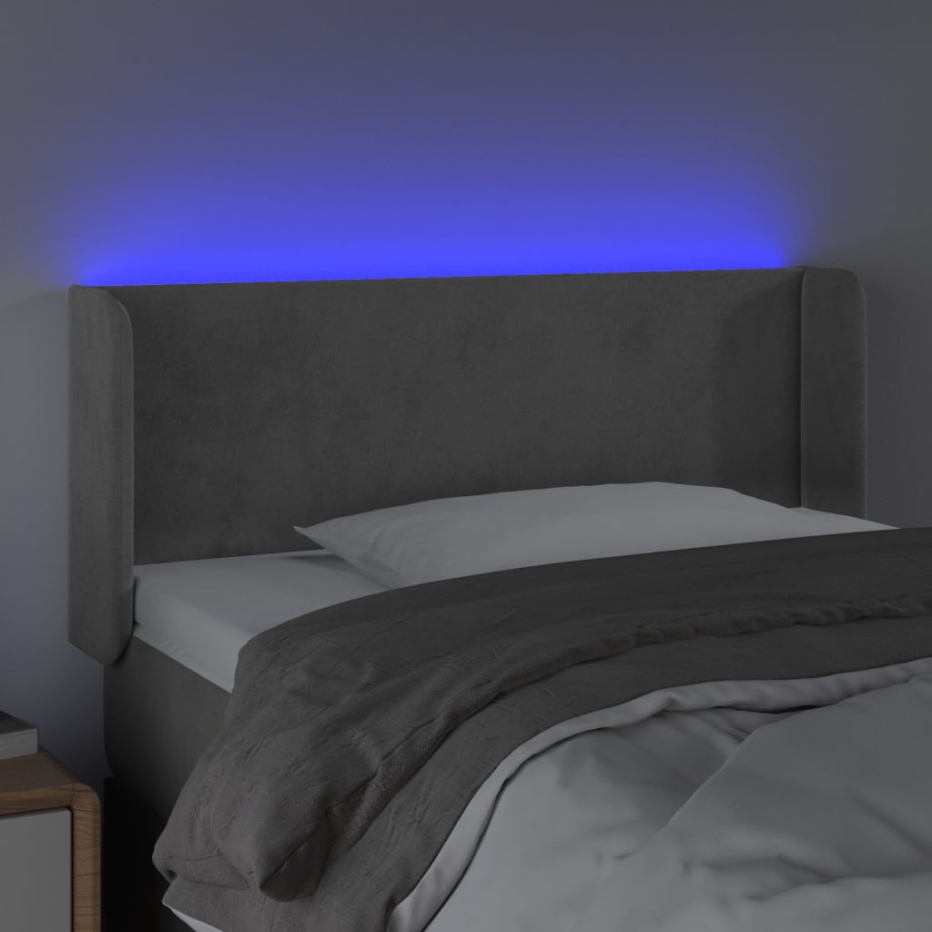 sengegavl med LED-lys 103x16x78/88 cm fløjl lysegrå