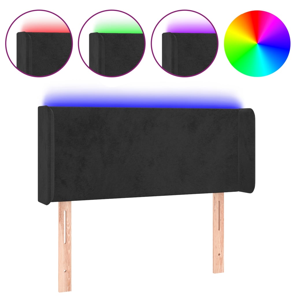 sengegavl med LED-lys 103x16x78/88 cm fløjl sort