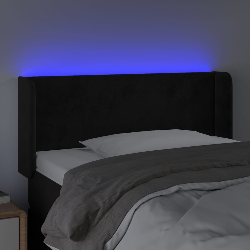 sengegavl med LED-lys 103x16x78/88 cm fløjl sort