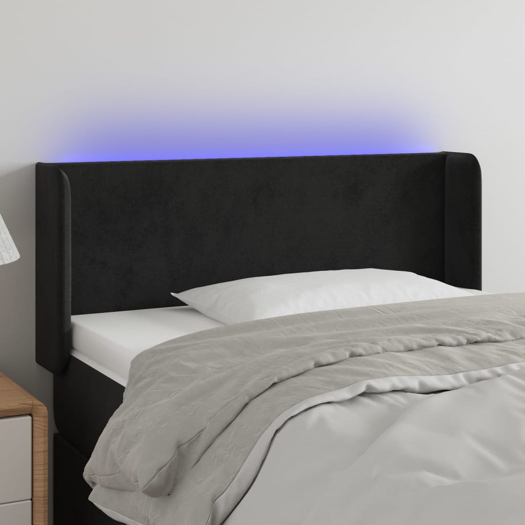 sengegavl med LED-lys 103x16x78/88 cm fløjl sort
