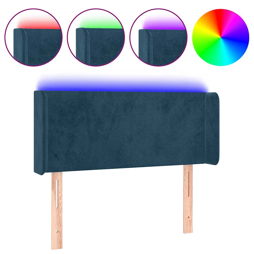sengegavl med LED-lys 103x16x78/88 cm fløjl mørkeblå