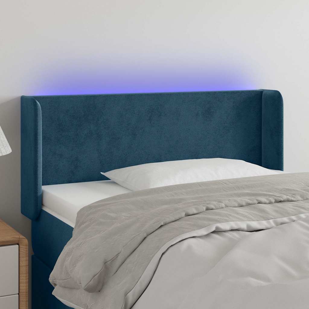 sengegavl med LED-lys 103x16x78/88 cm fløjl mørkeblå