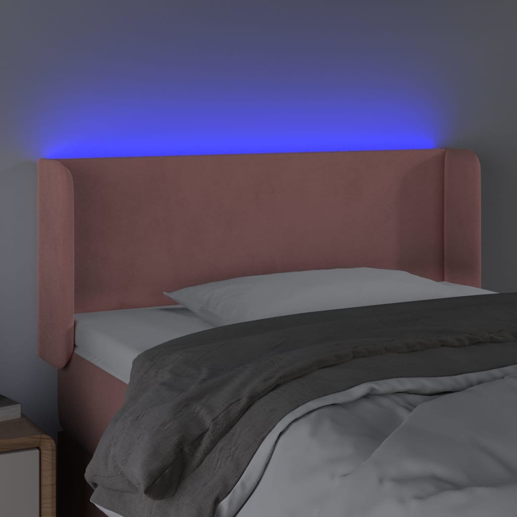 sengegavl med LED-lys 103x16x78/88 cm fløjl lyserød