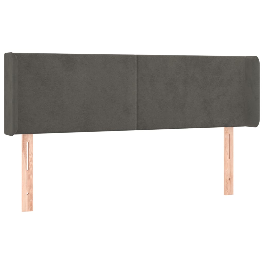 sengegavl med LED-lys 147x16x78/88 cm fløjl mørkegrå