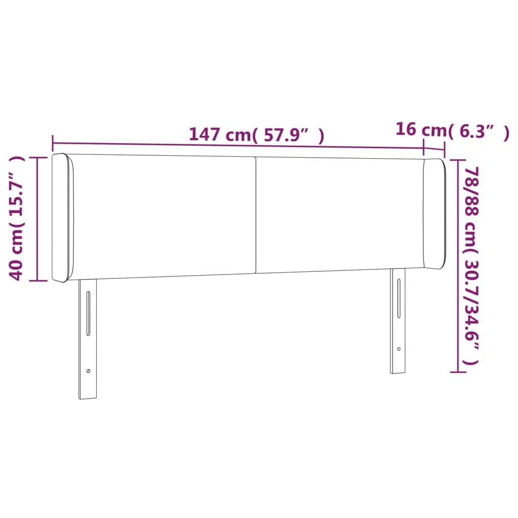 sengegavl med LED-lys 147x16x78/88 cm fløjl mørkegrå
