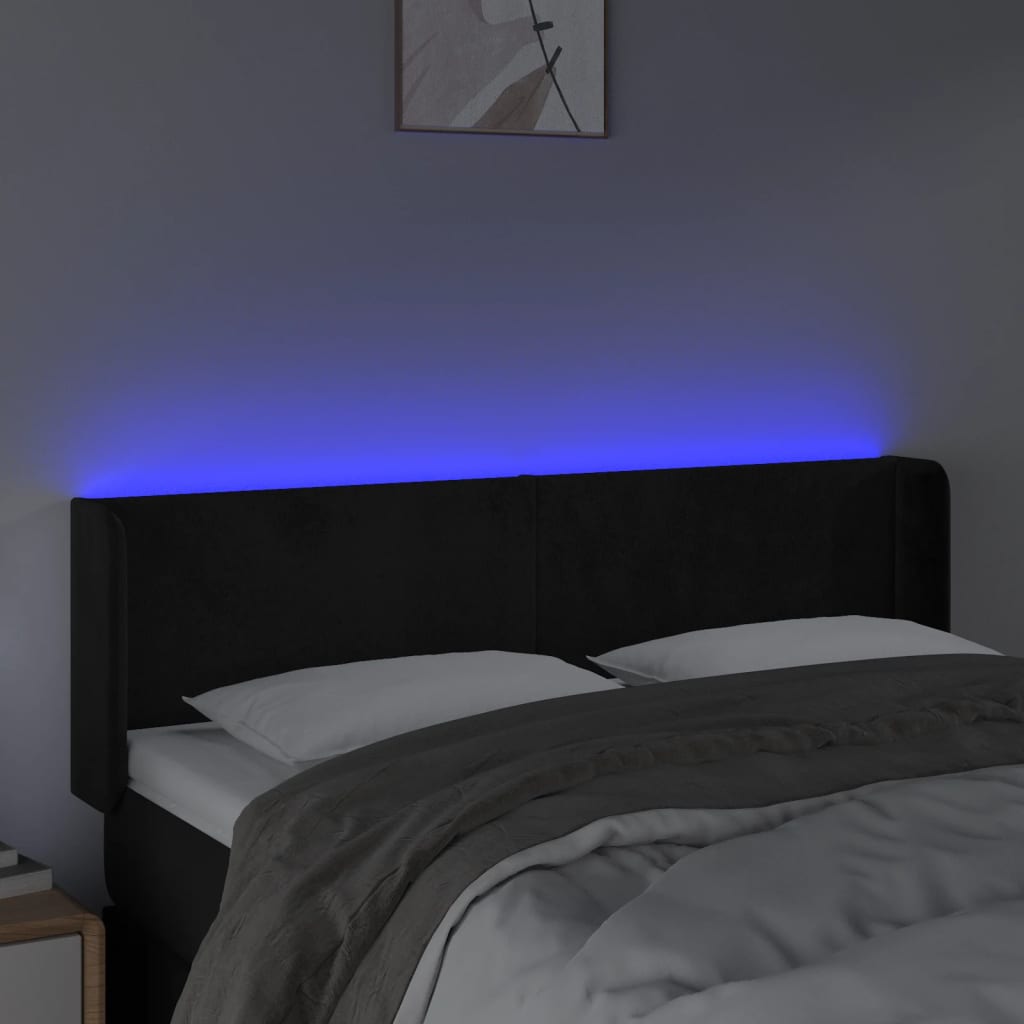 sengegavl med LED-lys 147x16x78/88 cm fløjl sort