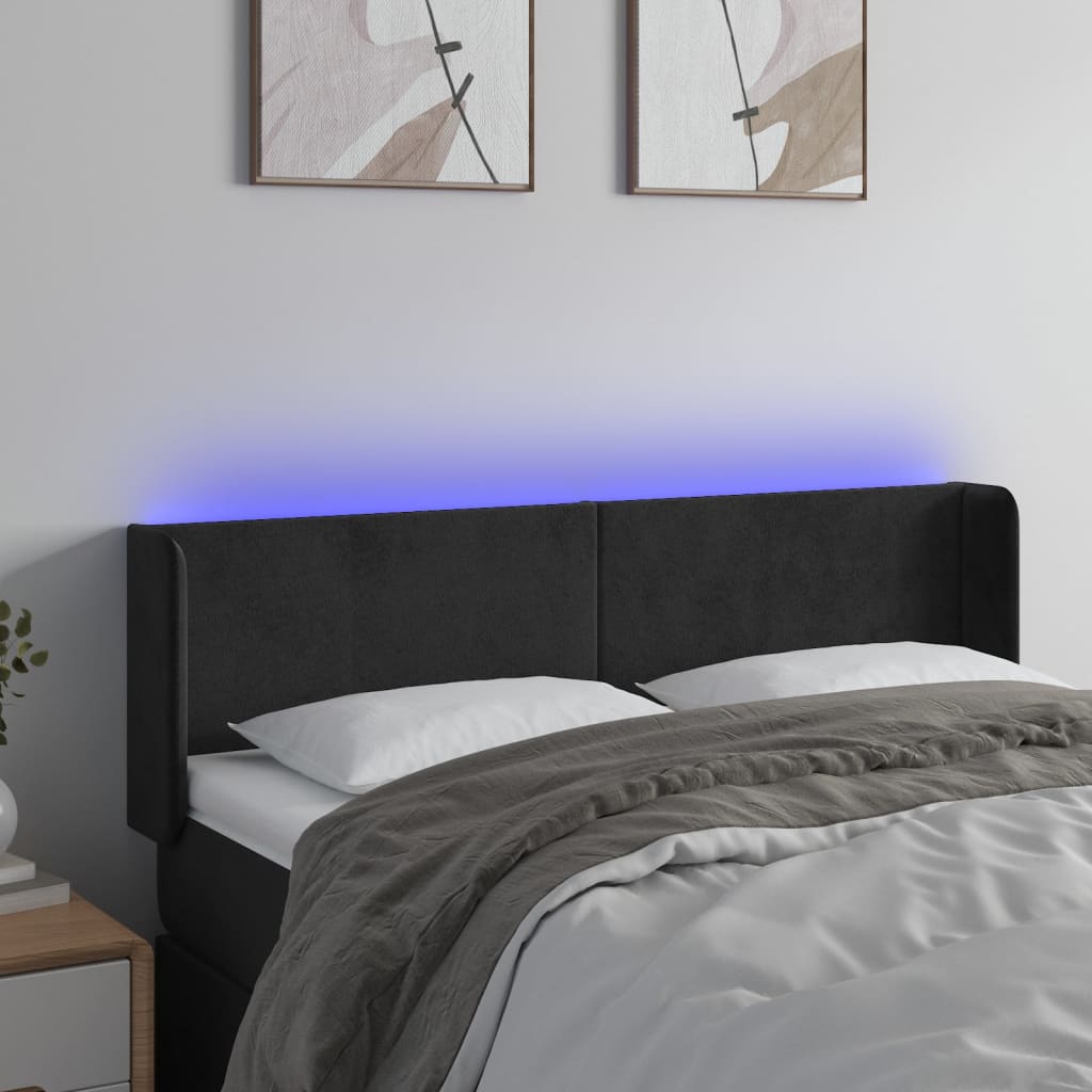 sengegavl med LED-lys 147x16x78/88 cm fløjl sort