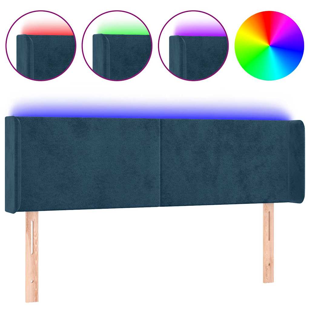 sengegavl med LED-lys 147x16x78/88 cm fløjl mørkeblå