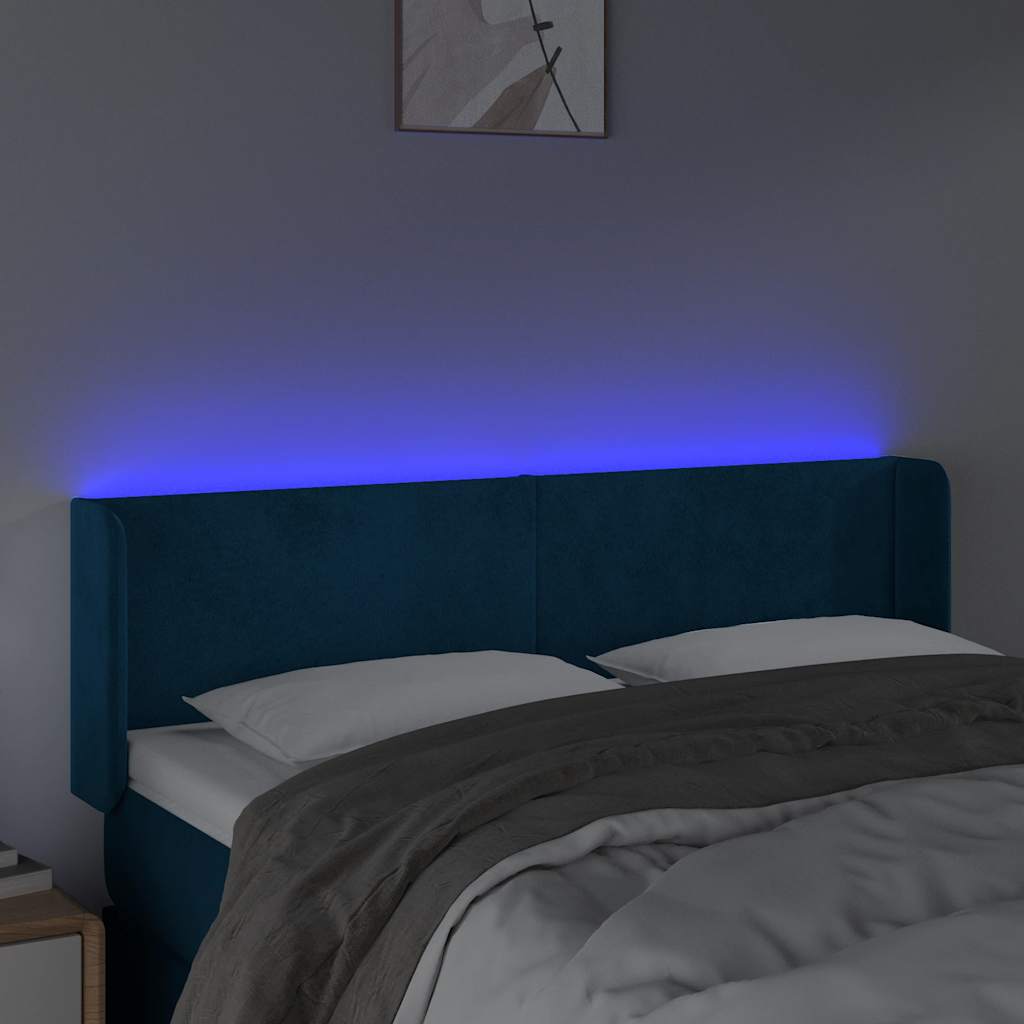 sengegavl med LED-lys 147x16x78/88 cm fløjl mørkeblå