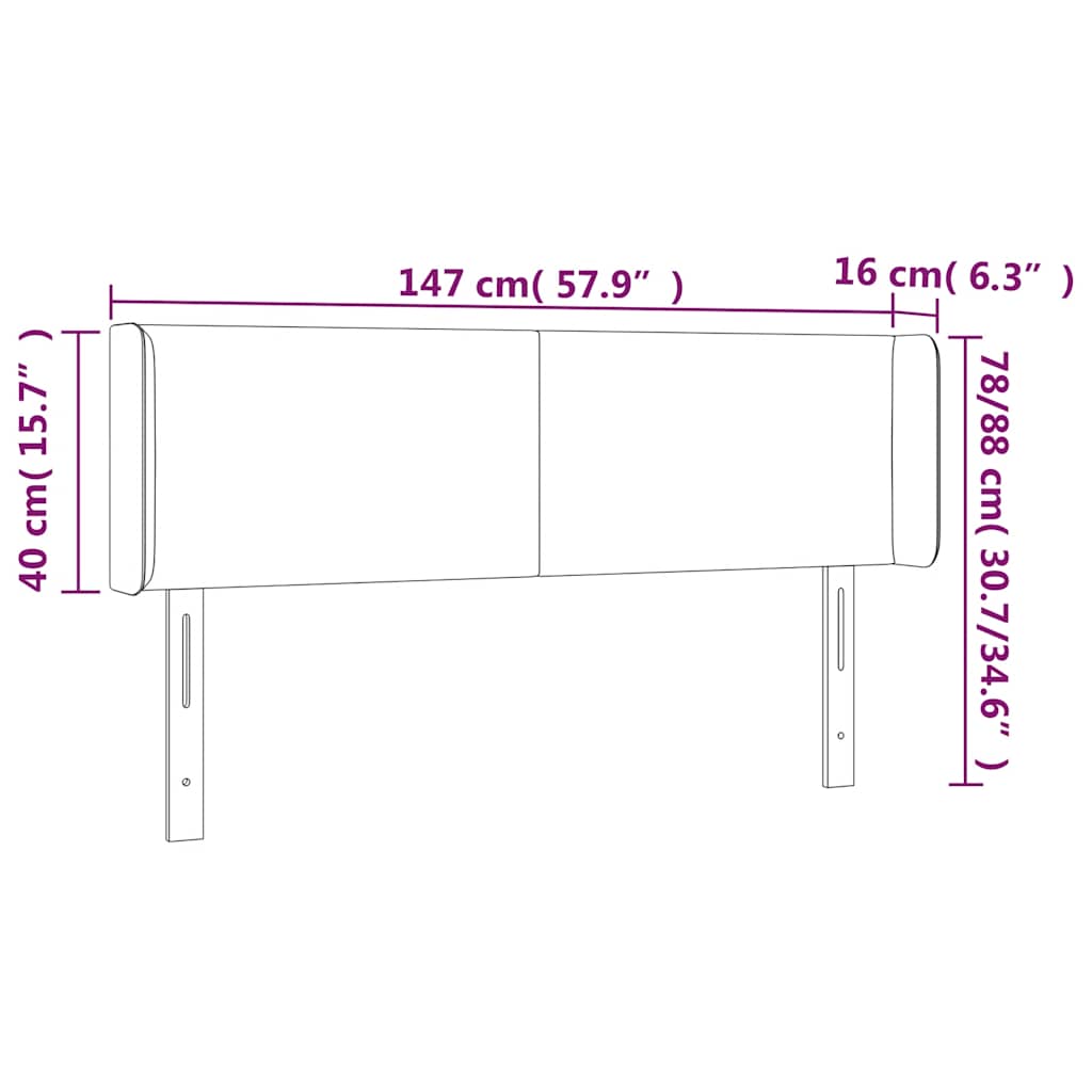 sengegavl med LED-lys 147x16x78/88 cm fløjl mørkeblå