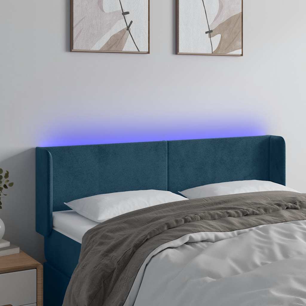 sengegavl med LED-lys 147x16x78/88 cm fløjl mørkeblå